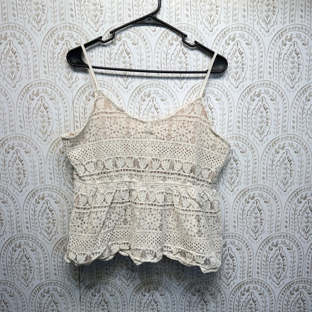 Maurices Lace Peplum Camisole Women L Cream Boho Adjustable Strap Tank Top‎